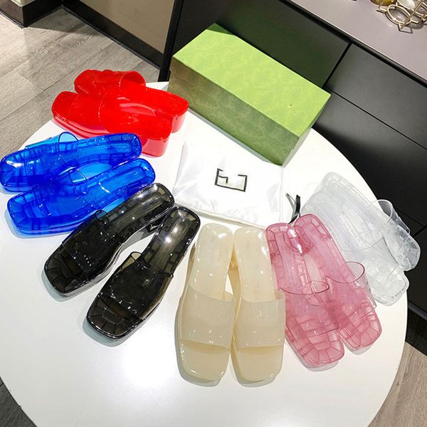 

2022 brand woman slipper designer double g lady women sandals summer jelly slide high heel candy color slippers ladies luxury casual clear b, Black
