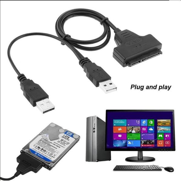 USB 2.0 para SATA 7 mais 15 pinos 22 PIN do cabo do adaptador para unidade de disco rígido de 2,5 polegadas HDD Dual