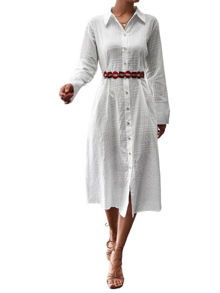 

button through textured belted shirt dress j0yv#, Black;gray