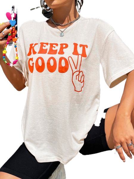 

slogan & gesture print tee z9xj#, White