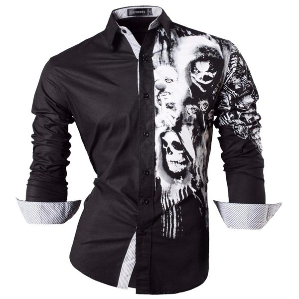 Sportrendy Männer Shirts Kleid Lässige Mode Langarm Slim Fit Stilvolles Schädel Druck Tattoo JZS047 220322