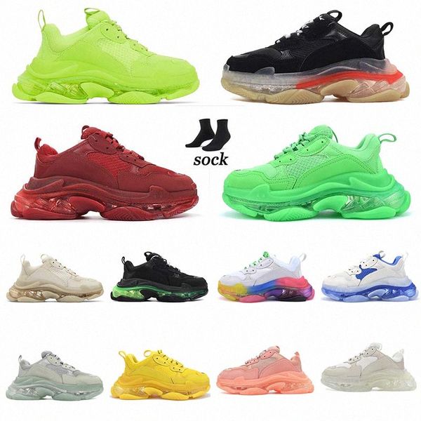 Designer Scarpe casual Triple S Clear Sole Paris 17Fw Sneakers Old Dad Uomo Donna Piattaforma Large Nero Rosa Rosso Neon Green Crystal Sport