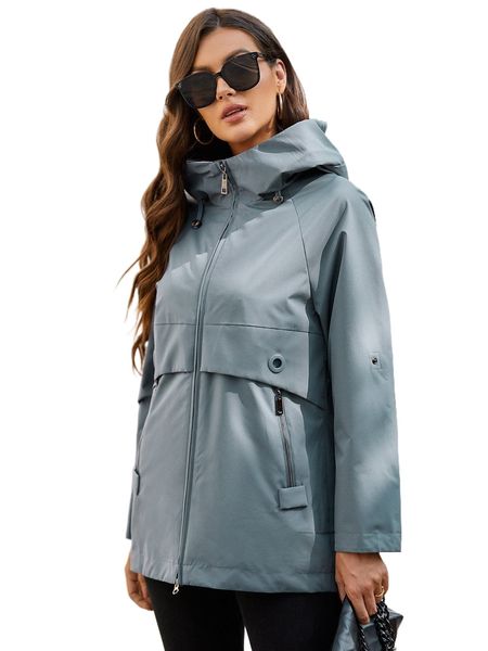 

gasman zip pocket raglan sleeve drawstring hooded coat b7ls#, Black