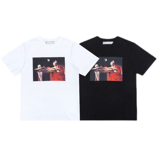 

classic brand mens fashion t shirts loose offs cotton men women t-shirt designers short sleeve letter oil paint tees black white shirt eur, White;black