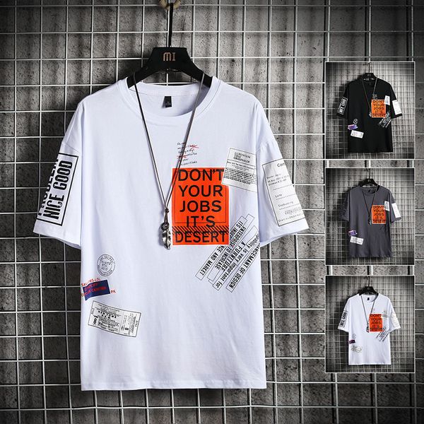 

m-5xl hip hop t shirt men letter print t-shirt harajuku streetwear t-shirts patchwork short sleeve summer tees, White;black
