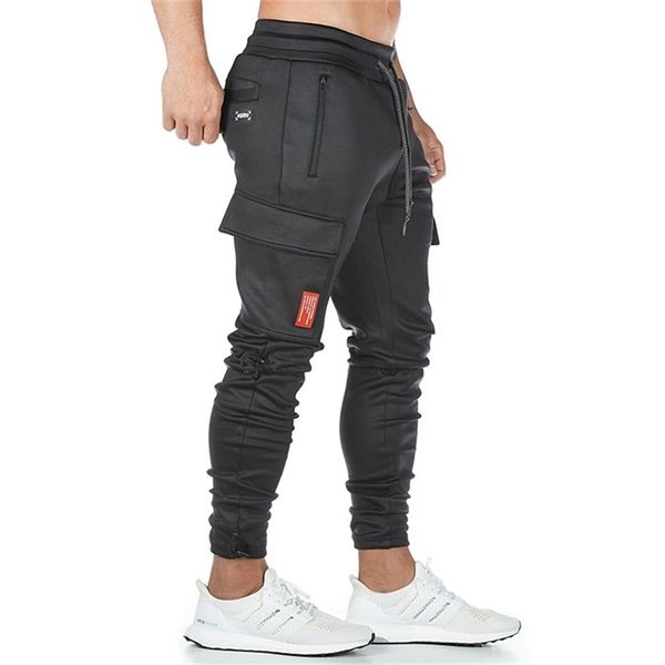 

men's pants fashion knitting fitness sweatpants outdoor gym running training slacks multi pocket jogging squats cargo pants 220826, Black