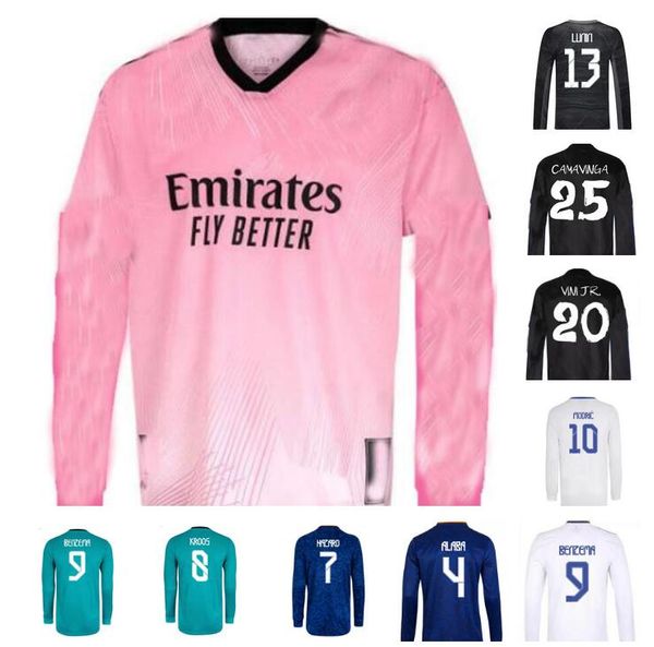 

long sleeve 21 22 alaba camavinga hazard soccer jersey 2021 2022 modric camavinga kroos rodrygo asensio marcelo benzema man football shirt c, Black;yellow