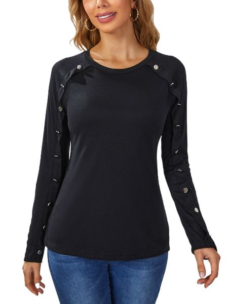 

solid scoop neck button detail tee h6ky#, White