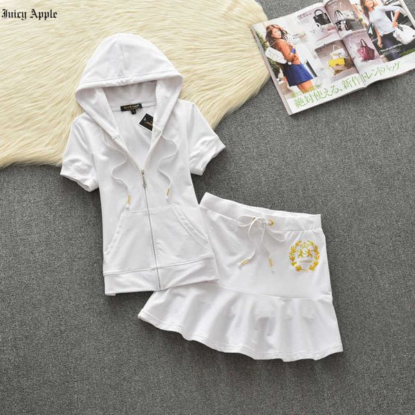 

juicy apple tracksuit women 2022 summer hooded cotton and mini skirt set print 2 piece set woman casual sweat suits for girl female set, Gray