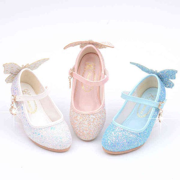 Scarpe eleganti per bambini per bambine Scarpe con cristalli glitterati per bambini con farfalla sul retro Nappe Frange Strass Tacco alto Morbido G220418