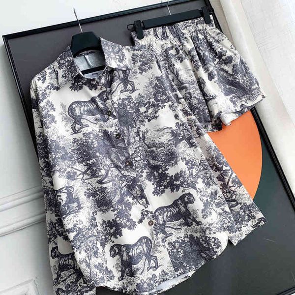 

fashion womens two piece pants brand animal print shirts cotton high waist shorts temperament comfort suits luxury designer women clothing, White