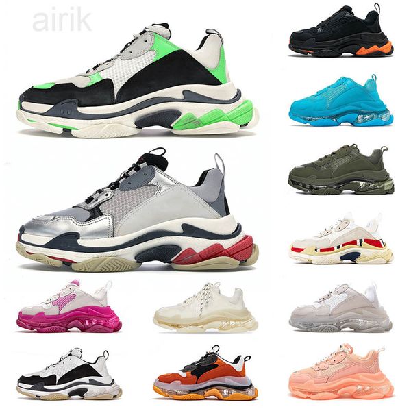 

women fashion casual shoes triple s white pink rainbow clear sole yellow red neon green navy black red crystal purple mens sports