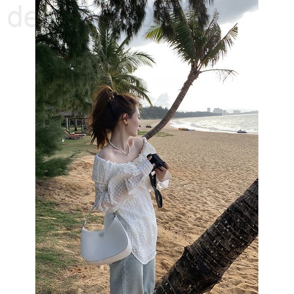 

women's t-shirt designer britney spears lace up neckline bubble shoulder women's spring and summer new loose versatile blouse 0mmb, White