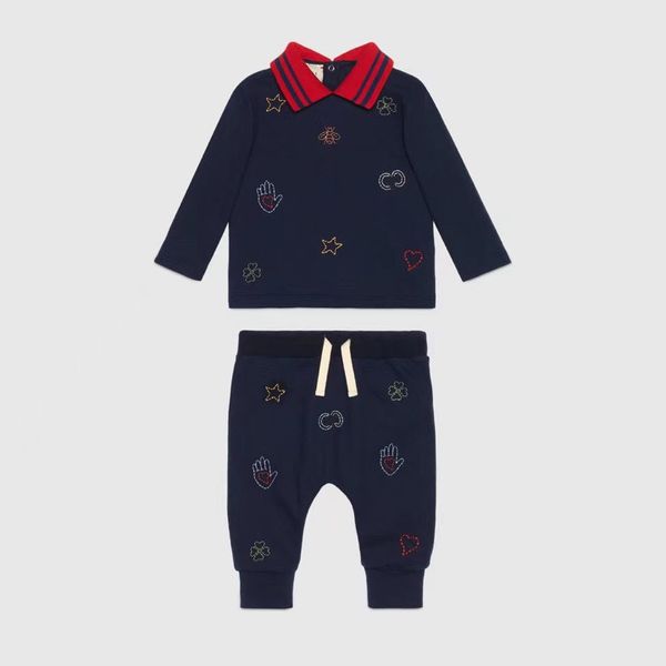 

baby clothes kids designer clothes sets long sleeve pants t-shirt with letters two bears print set suit brand boys clothing cotton tees navy, White