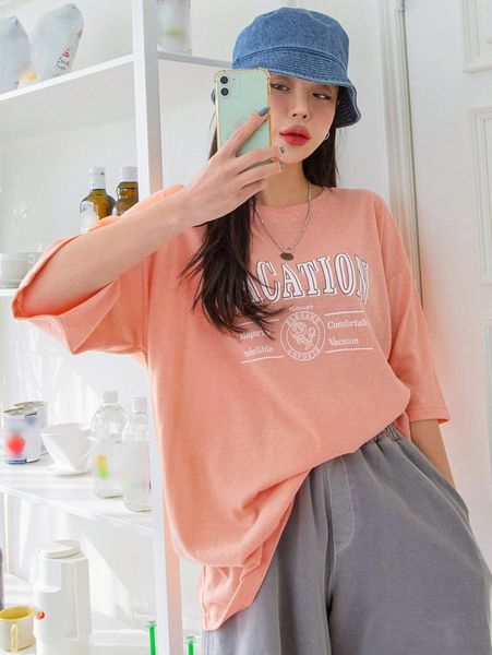 

dazy letter & floral print drop shoulder tee c6ks#, White