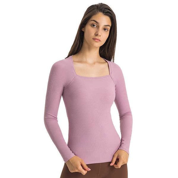

sports fitness long sleeve yoga outfits gym clothes women's slim high elastic waist shirt