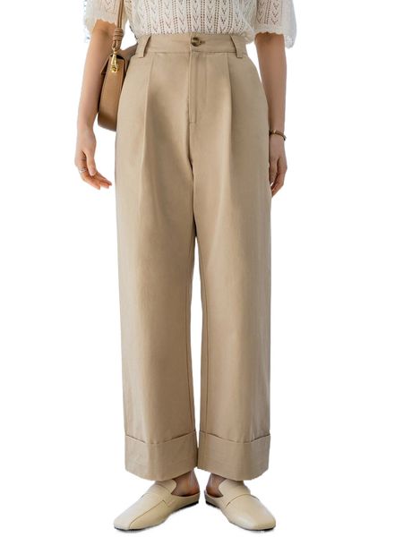 

dazy-less high waist roll hem wide leg pants r62b#, Black;white