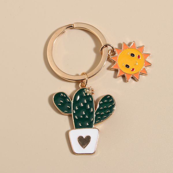 

alloy keychain sun cactus flower key ring letter plants key chains desert gifts for women men bag accessorie diy jewelry, Silver