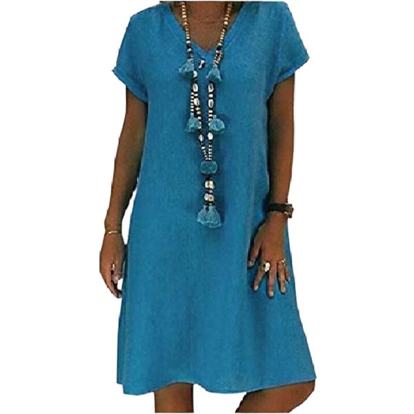 

women's t shirt dress tee dress knee length dress blue black khaki yellow army green rose red short sleeve solid color spring summer ca, Black;gray