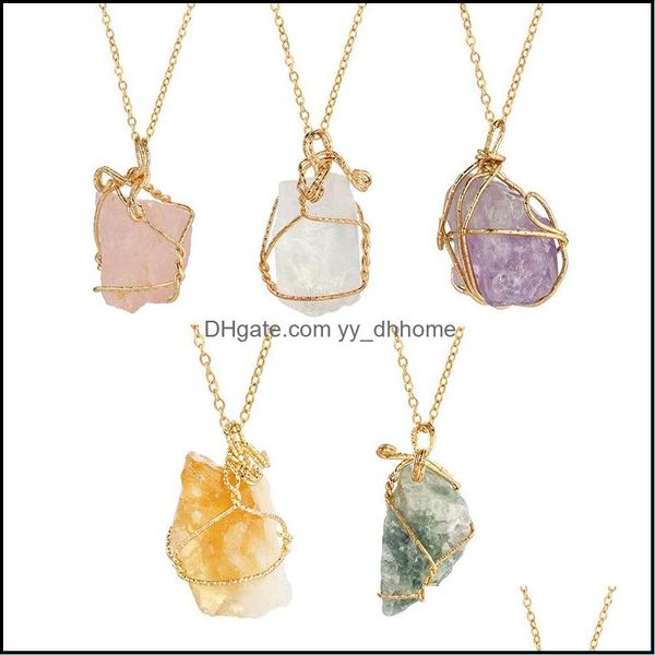 

pendant necklaces pendants jewelry fashion handmade irregar natural stone gold color crystal quartz wire wrapped necklace for women drop d, Silver