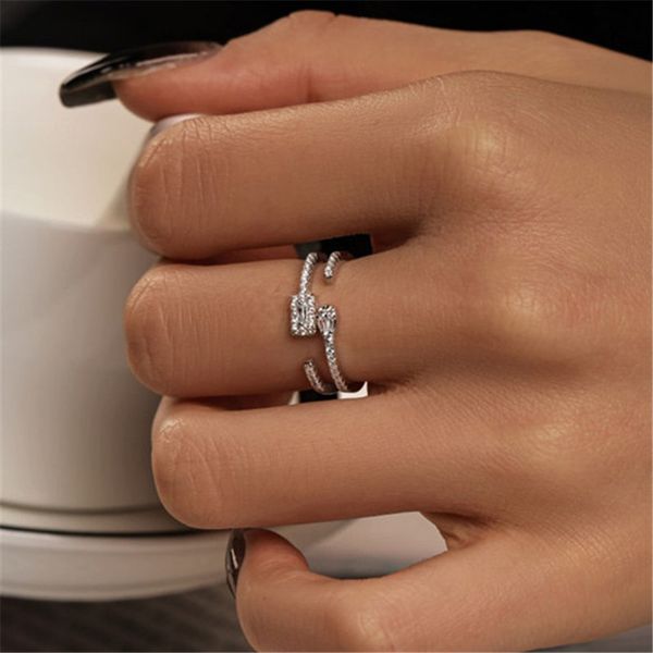 

new arrival openings adjustable ring luxury jewelry 925 sterling silver wedding rings white 5a cubic zirconia full cz diamond promise bridal, Slivery;golden