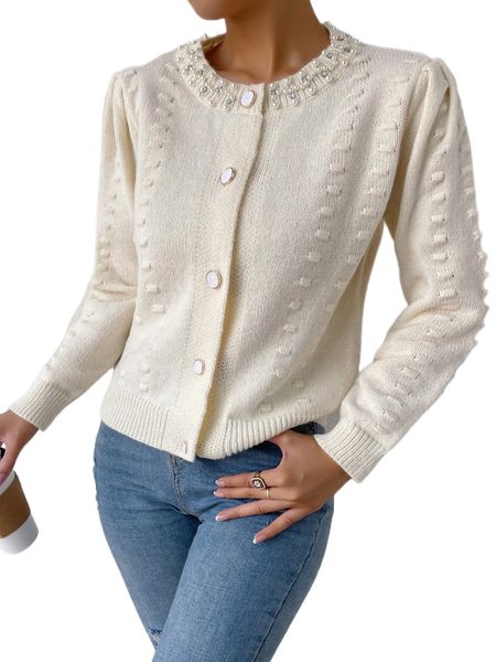 

rhinestone pearls beaded cardigan 78uk#, White;black