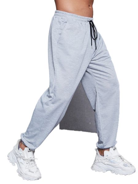 

extended sizes men slant pockets drawstring waist sweatpants l936#, Black