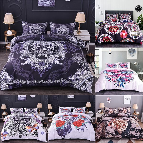 Boniu 3d Black White Skull Beddings Sets 23pcs Sugar Skull Duvet Tampa com travesseiro Skeleleton Print Edemorter para size queen 210309