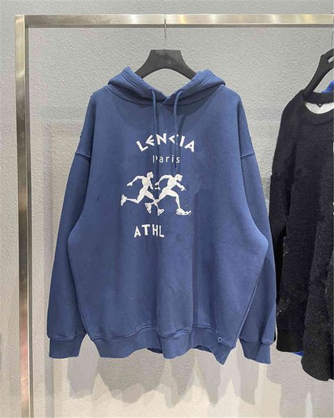 

hip hop designer balciga hoodies high version 21fw autumn and winter new running men's printed worn hole fleece hoodie couple hoodie, Black