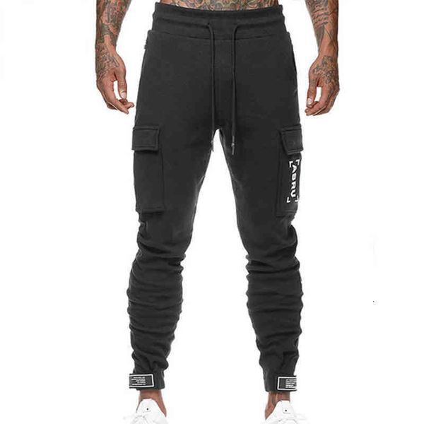 

asrv autumn men's casual pants solid color slim straight tube multi bag small leg pants men's sports pants, Black