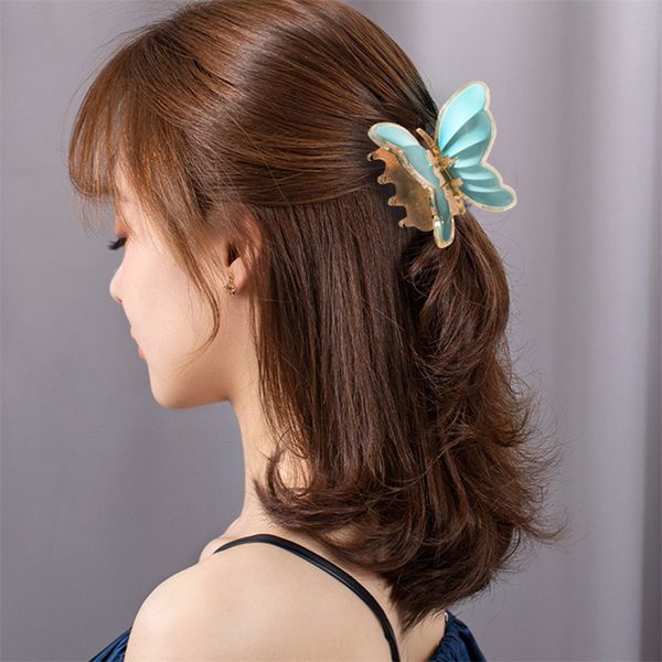 

length 8.5 cm medium size butterfly hair clamp women face wash ponytail animals claw hair clips sweet scrunchies plastic hairpins accessorie, Slivery;golden