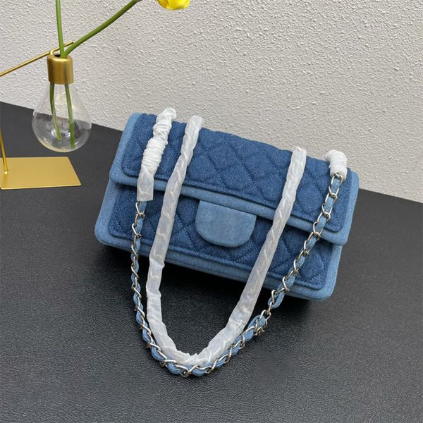 

ladies luxury designer messenger bag denim canvas handbag two tone splicing shoulder bag womens daily versatile casual purses fashion chain