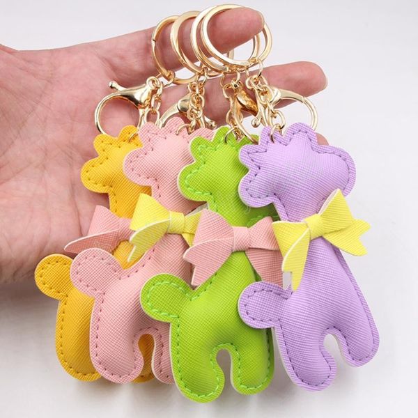 

giraffe pendant key chains accessories women fashion pu leather bow car keyrings ring cute macaron animal bag charms cartoon keychains holde, Silver