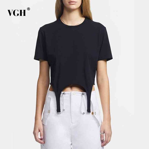 

black patchwork t shirt for women o neck short sleeve irregular hem casual shirts female fashion clothing summer ide 210507, White