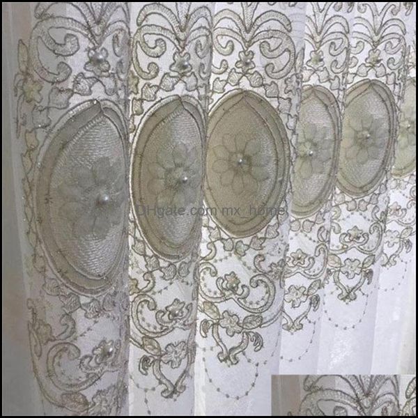 Grânulos de luxo e Veet bordado cortina de tle para sala de estar quarto de janela de quarto personalizado europeu real casa decoração ZH033 # 4 Drop entrega 20