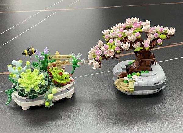 

1pcs building blocks model building kits pink cherry blossom plant model diy succulent potted flowers assembled bricks girl gifts kids toys