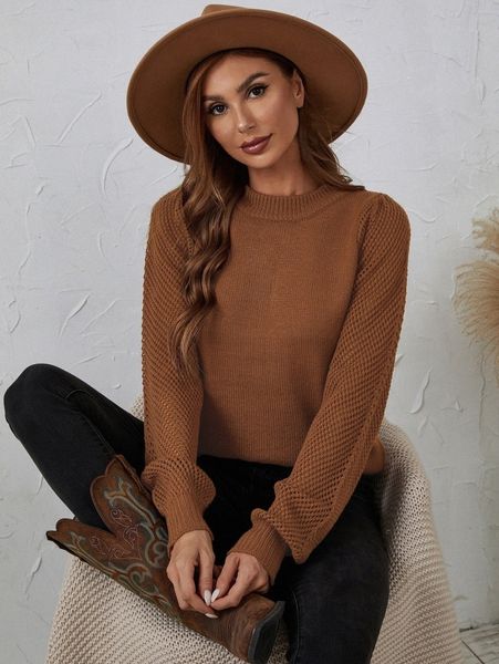 

solid pointelle knit sweater u7rq#, White;black