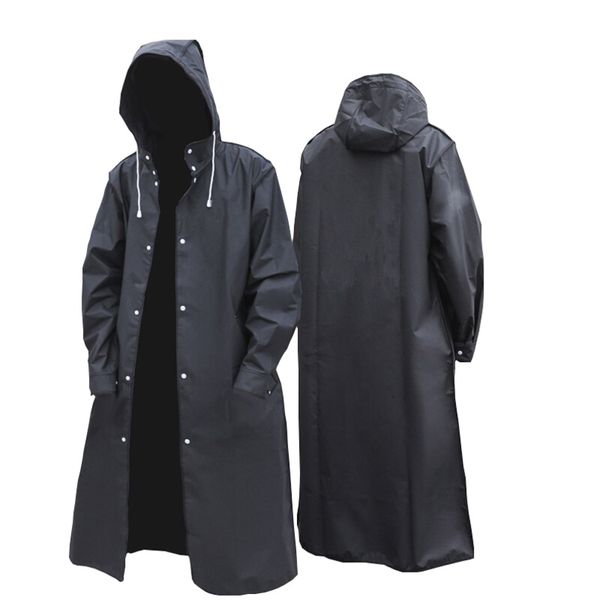 Trench da uomo Nero Moda Adulto Impermeabile Lungo Impermeabile Donna Uomo Cappotto antipioggia con cappuccio per escursioni all'aperto Viaggi Pesca Addensato 220826