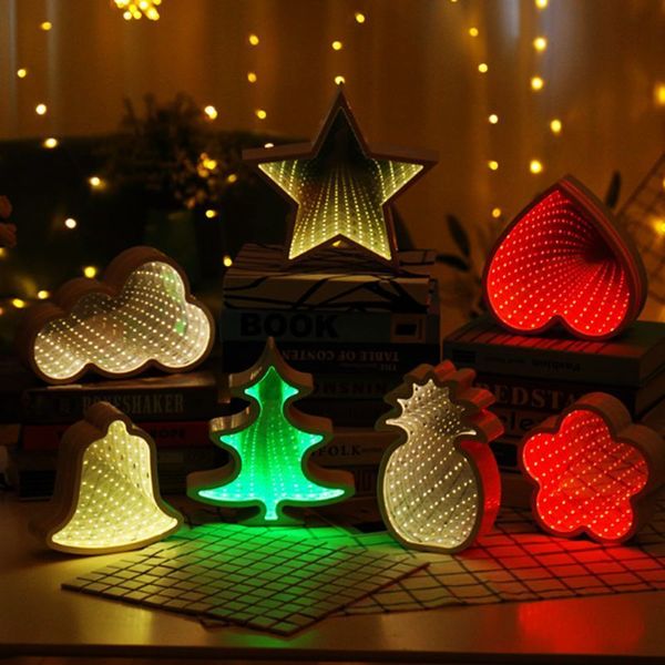 3D yenilik yıldızları bulut Noel ağacı gece ışık infinity ayna tünel lambası yaratıcı LED ayna lambası çocuklar için bebek oyuncak hediyesi 220510