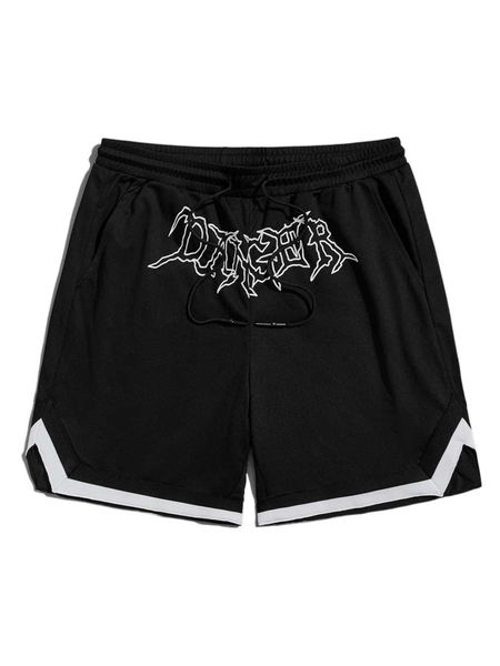 

men letter graphic drawstring waist shorts u33t#, White;black