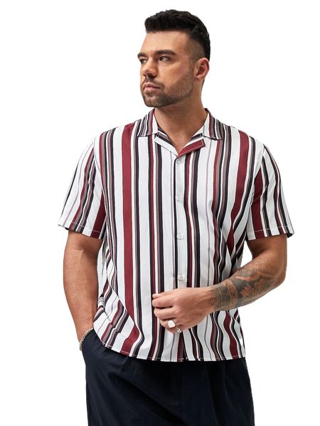 

extended sizes men block striped shirt 31k2#, White;black