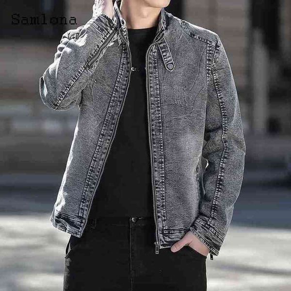 

2021 demin jacket slim men streetwear fashion zipper demin coats mandarin collar male skinny jean outerwear plus size s-5xl y220803, Black;brown