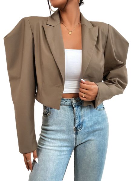 

gigot sleeve single button blazer d0vf#, White