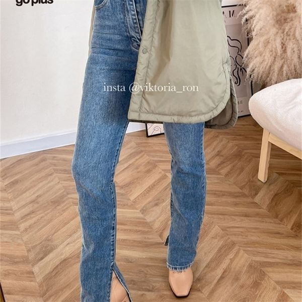 

goplus jeans woman high waist streetwear light blue denim trousers vintage split flare pant korean pantalon femme 220423