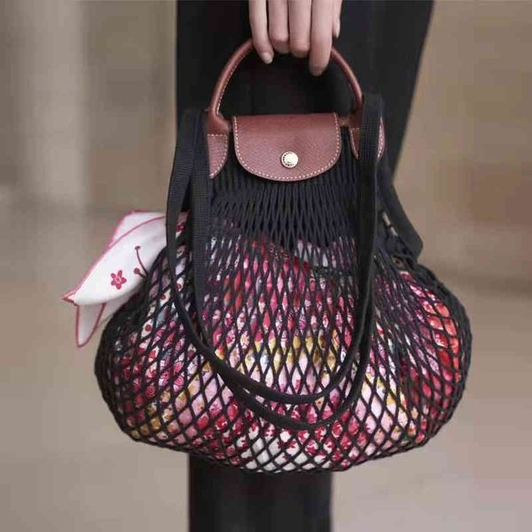 

designer brand hollow out netted women handbag luxury cotton line woven shoulder summer beach bag large capacity tote purses