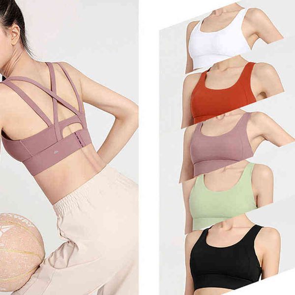 

lulu bras brand sports bra women's shockproof gathered fitness underwear integrated anti sag yoga vest lu-yw112 n9l4, Red;black