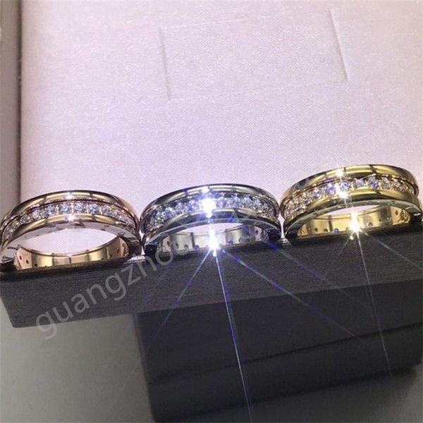 

diamond band couple ring 3colors fashion gift for women with box, Silver