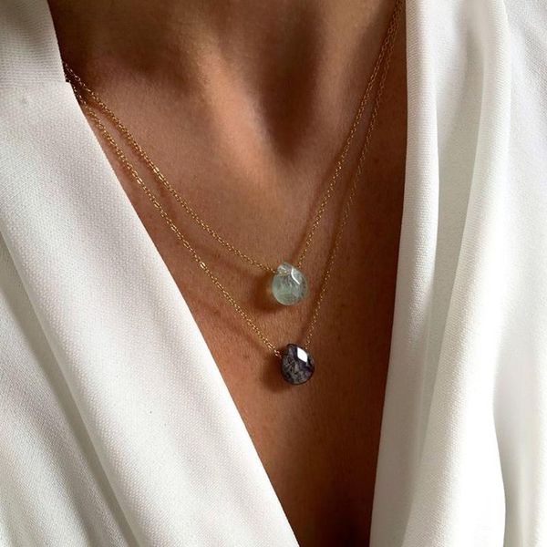 

pendant necklaces fashion jewelry color crystal water drop gold stainless steel charm chain necklace women's gift all-match boutiquepen, Silver