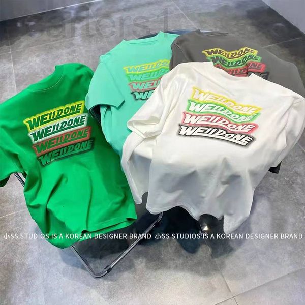 

women's t-shirt designer we11done 22ss loose round leader t-shirt printed spring fashion men's and women's so24, White
