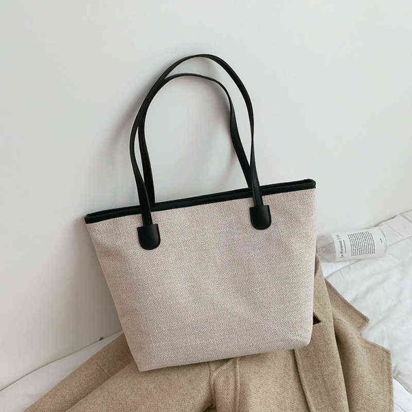 

solid canvas totes women large capacity handbag shoulder bags casual tote for female shopping bag 2021 trend sac a main g220519